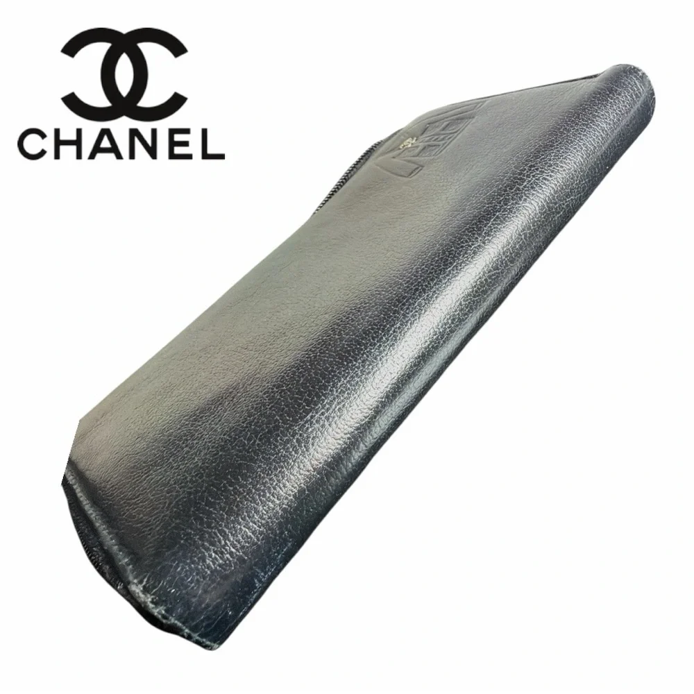 Chanel‎ Black Jacket Embossed Long Zipper Wallet